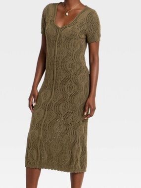 Women's Western Short Sleeve Scalloped Crafted Midi A-Line Dress